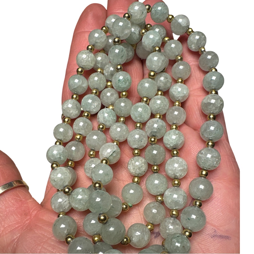 Mcm Celadon Green Jadeite 14k Gold Beaded Necklace Vintage Estate Jewelry 211$